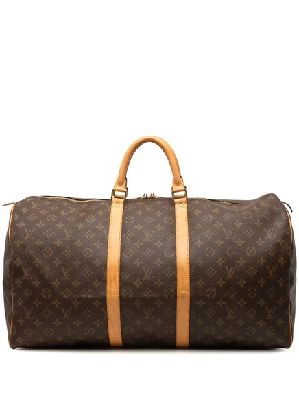 Дорожная сумка Louis Vuitton Keepall 55 с монограммой, коричневая, б/у