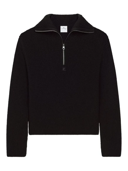 Вязаный свитер в рубчик с застежкой-молнией Courrèges black