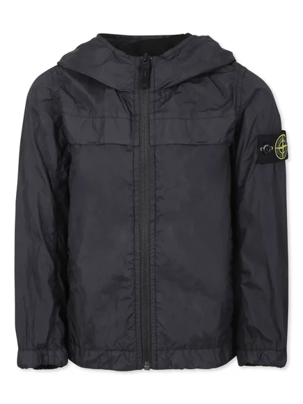 Детская куртка Stone Island Junior с капюшоном и шевроном, черная