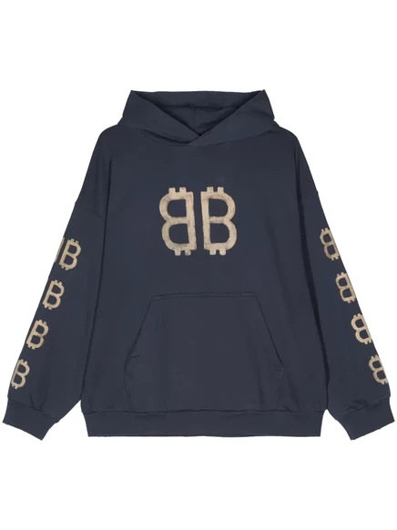 Потертая толстовка с капюшоном с крипто-принтом Balenciaga blue