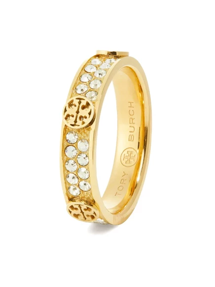 Женское кольцо tory burch miller со стразами, золотистое