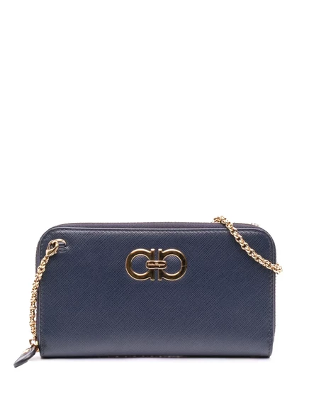 Кожаный двойной кошелек Gancini на цепочке от Ferragamo, бывший в употреблении в 2010-2025 годах, сумка через плечо blue