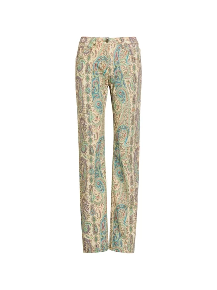 Женские прямые джинсы Etro с узором пейсли, бежевые