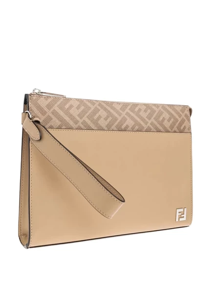 Мужской клатч Fendi FF кожаный, бежевый