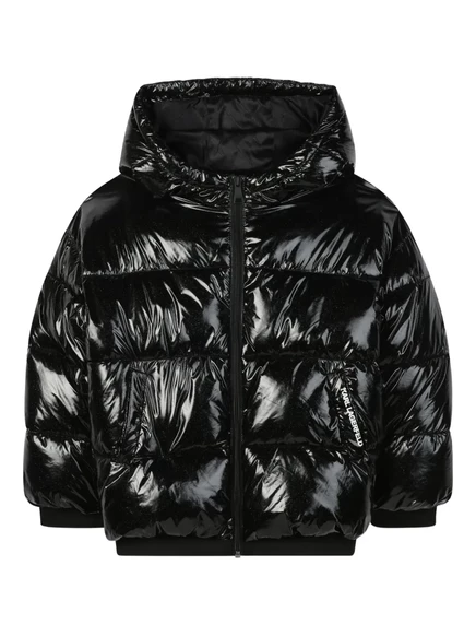 Детский глянцевый пуховик Karl Lagerfeld Kids, черный