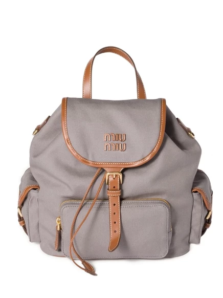 Рюкзак с клапаном Miu Miu, отделанный кожей grey