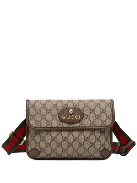 Винтажная поясная сумка Gucci, бывшая в употреблении 2016-2026 гг., Supreme Web Neo коричневого цвета