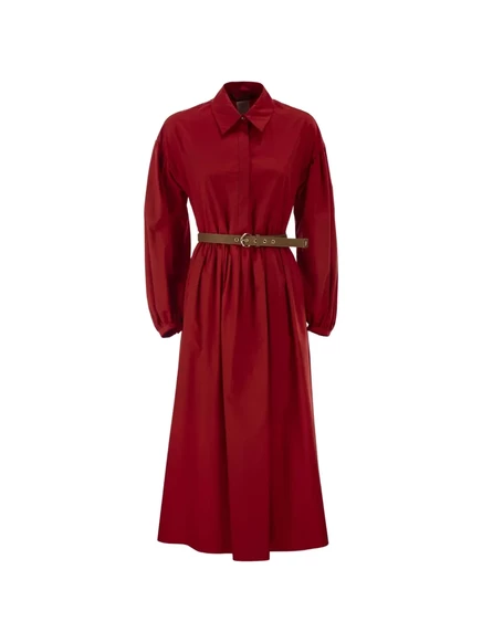 Женское миди-платье Max Mara хлопковое с рукавами-фонариками, красное