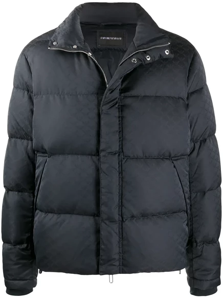 Мужской жаккардовый стеганый пуховик Emporio Armani, синий