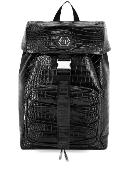 Мужской рюкзак Philipp Plein из тисненой кожи под крокодил, черный