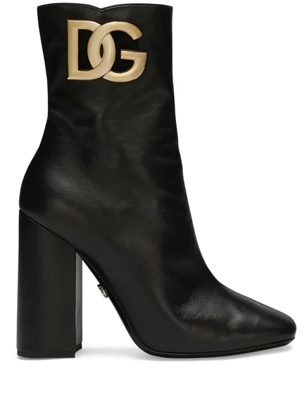 Кожаные сапоги с логотипом Dolce & Gabbana длиной 90 мм black