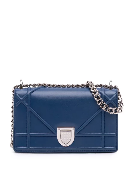 Бывшая в употреблении мини-сумка-диорама из овечьей кожи Christian Dior 2015 года с клапаном через плечо blue