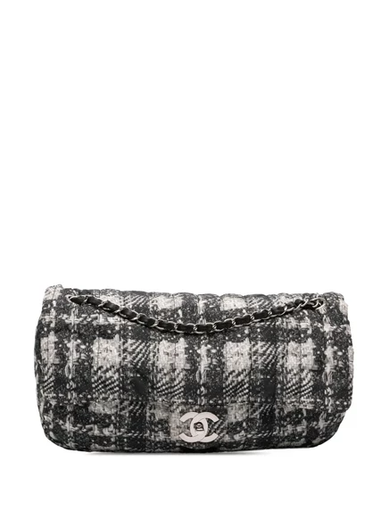 Нейлоновая сумка через плечо из твида с принтом CC, бывшая в употреблении у CHANEL 2013-2014, черная