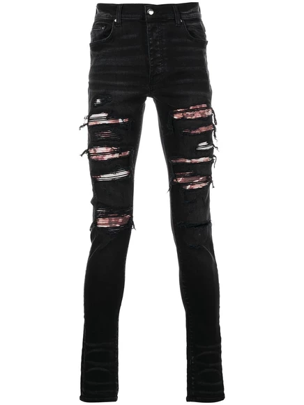 Мужские джинсы Amiri skinny с рваной отделкой, черные