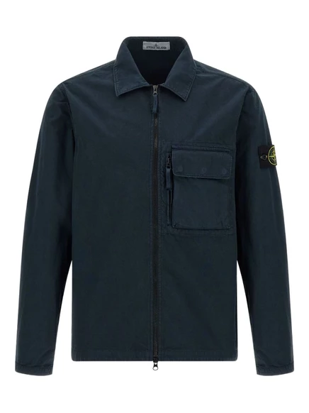 Куртка-рубашка Stone Island с накладным карманом на молнии blue