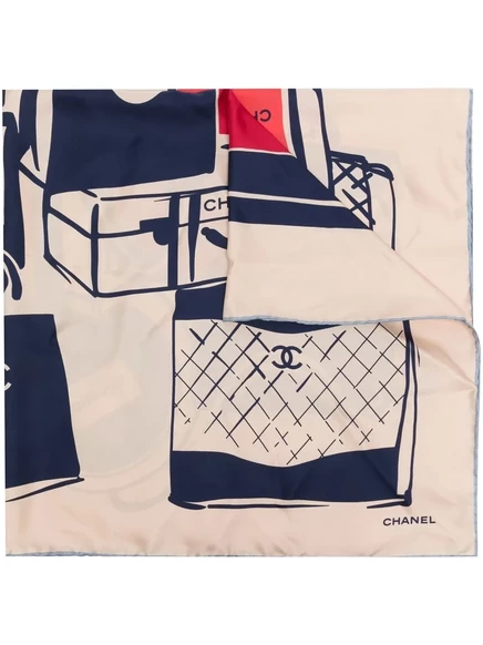 Шелковый шарф CHANEL Pre-Owned с принтом, белый/разноцветный