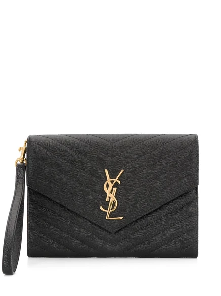 Женский клатч Saint Laurent YSL New Pouch с монограммой, черный