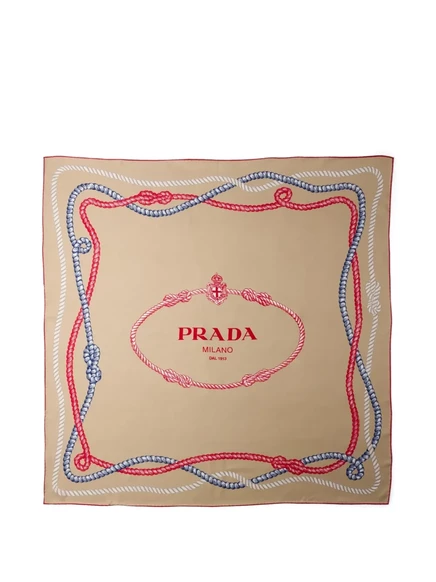 Женский платок Prada с принтом и логотипом, коричневый