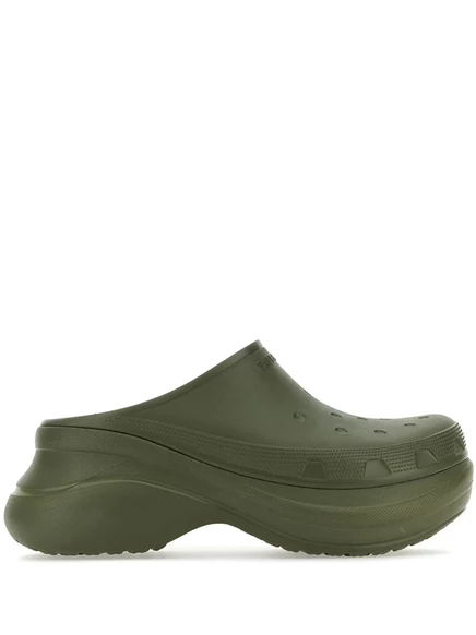 Мужские шлепанцы Balenciaga x Crocs с тиснением логотипа, хаки