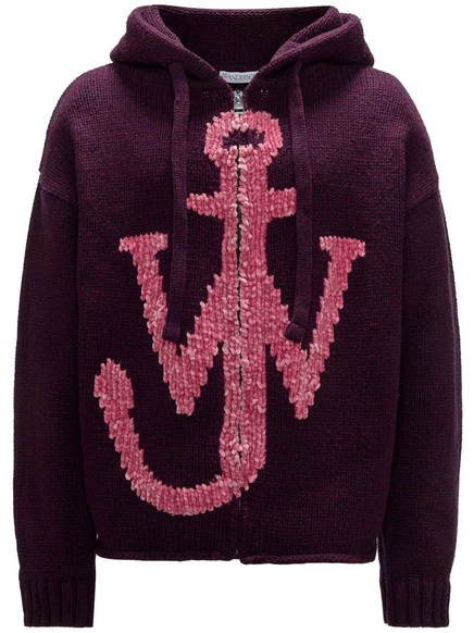 Толстовка с капюшоном на молнии с логотипом JW Anderson anchor purple