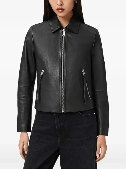 Женская кожаная куртка AllSaints Danbury с молнией, черная