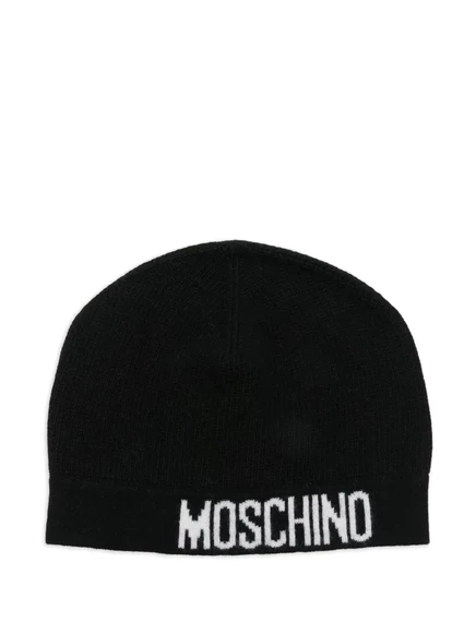 Женская вязаная шапка Moschino с интарсией логотипа, черная
