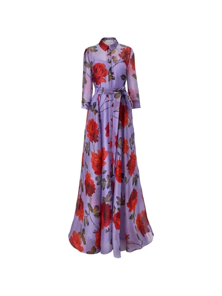 Женское платье Carolina Herrera органза с розами, фиолетовое