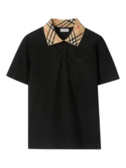 Женское поло Burberry с клетчатым воротником, черное