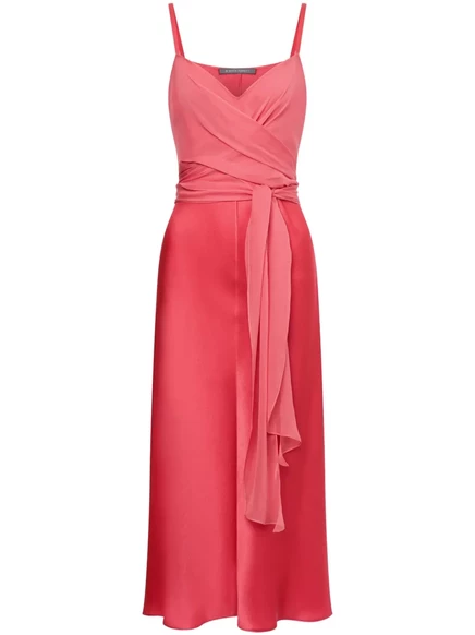 Атласное платье Alberta Ferretti с V-образным вырезом pink