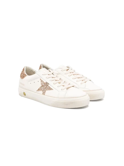 Кроссовки для девочек Golden Goose Kids May кожаные с глиттером, белые