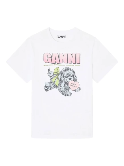 Женская футболка Ganni Puppy с принтом, белая