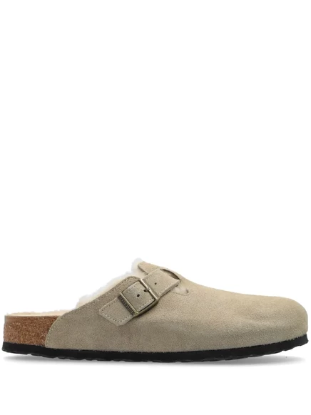 Мужские сабо Birkenstock Boston замшевые с мехом, бежевые