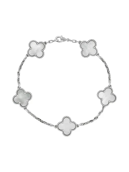 Винтажный браслет из белого золота 18 карат Van Cleef & Arpels Alhambra с перламутром silver