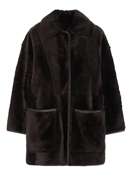 Женское кожаное двустороннее пальто Max Mara, коричневое