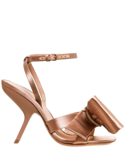 Атласные босоножки Ferragamo с асимметричным бантом длиной 105 мм neutrals