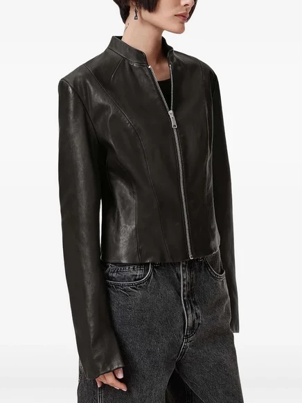Женская кожаная куртка AllSaints на молнии, черная