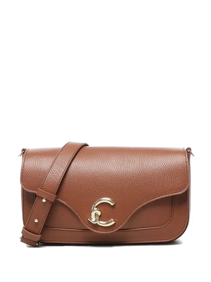Кожаная сумка Coccinelle medium C-me с клапаном через плечо brown