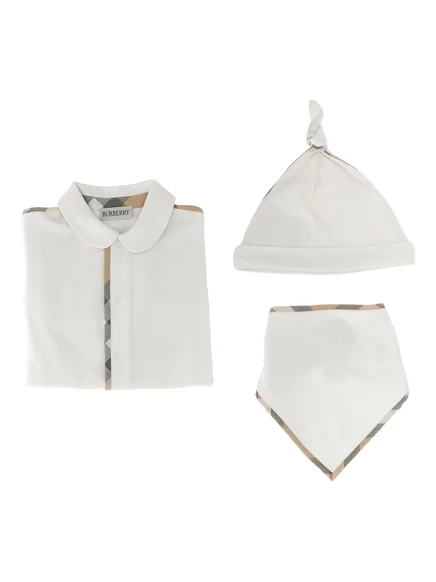Детский комплект Burberry Kids боди Hamilton с шапкой, белый