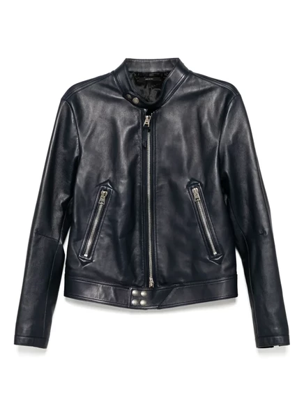 Мужская кожаная байкерская куртка Tom Ford Cafe Racer, синяя