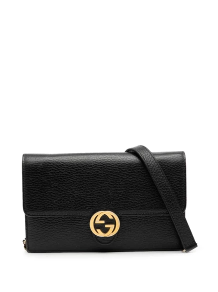 Кожаный кошелек Gucci G Dollar, бывший в употреблении в 2000-2015 годах, на цепочке, сумка через плечо