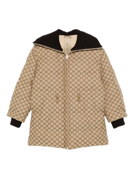 Женская пуховка Gucci из канваса с монограммой, коричневая