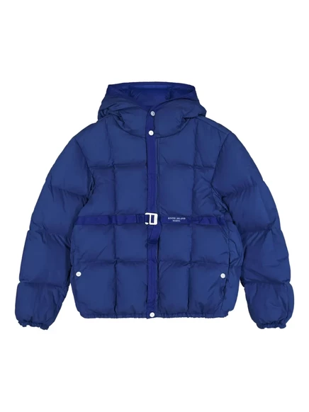 Мужская стеганая куртка-пуховик Stone Island с капюшоном, синяя