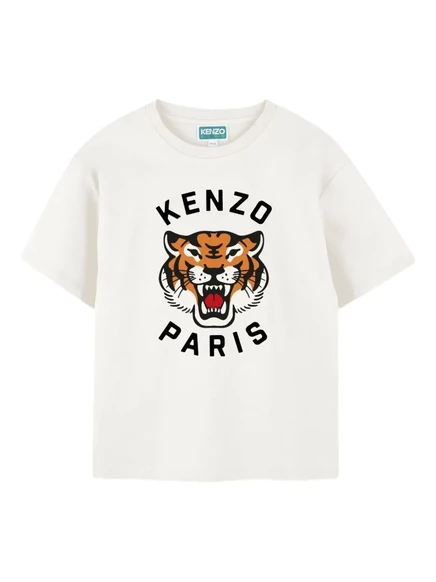 Футболка Kenzo Kids с изображением счастливого тигра white