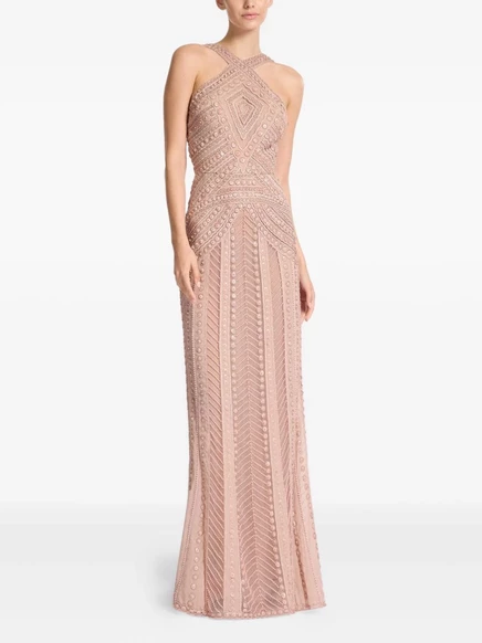 Макси-платье из вышитого тюля Elie Saab neutrals