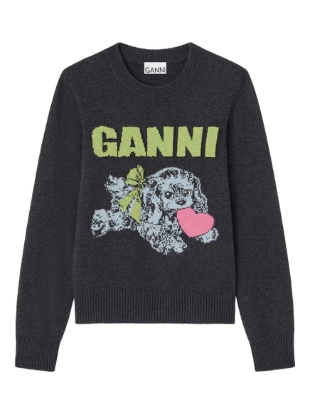 Свитер с круглым вырезом и логотипом GANNI Puppy grey