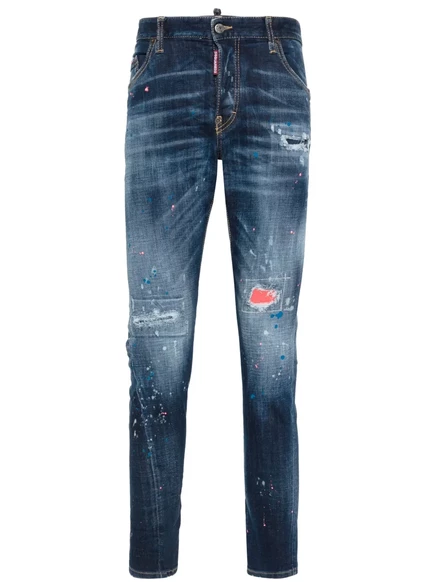 Мужские джинсы DSquared2 прямого кроя с потертостями, синие