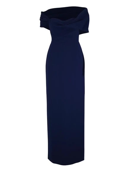 Вечернее платье Carolina Herrera с драпировкой на плечах blue