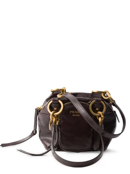 Кожаная сумка-тоут Prada mini на шнурках brown