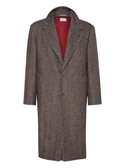 Однобортное пальто в елочку от Brunello Cucinelli brown