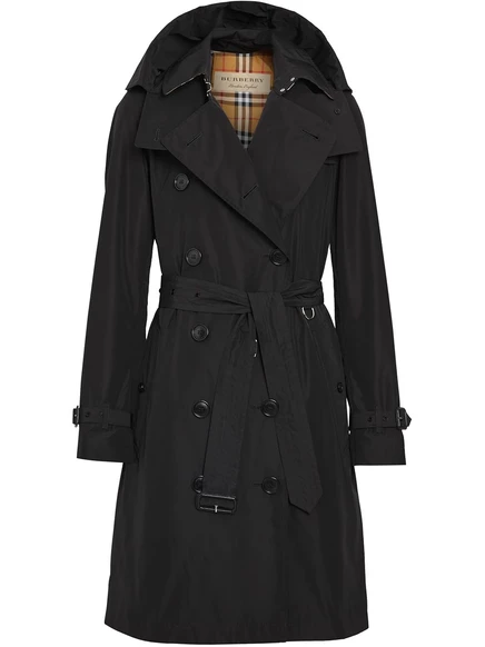 Женский тренч Burberry Kensington с капюшоном, черный